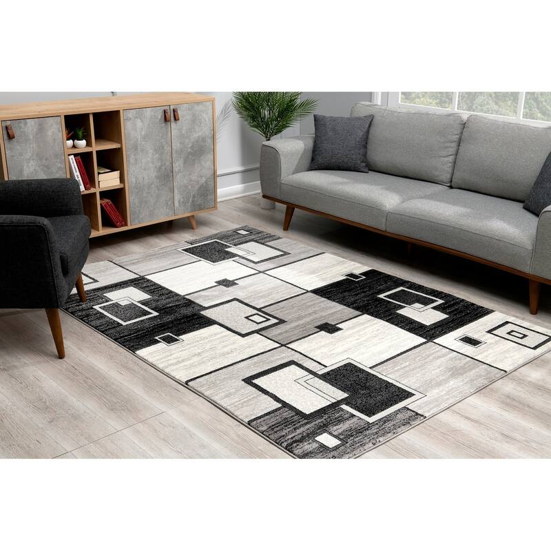 Rug Branch Montage Modern Abstract Area Rug and Runner, Grey / Gray