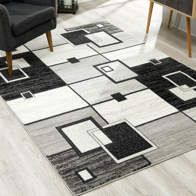 Rug Branch Montage Modern Abstract Area Rug and Runner, Grey / Gray