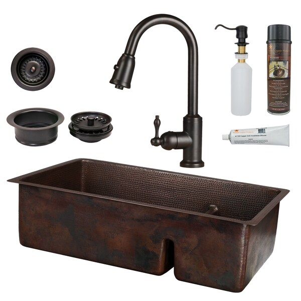 Premier Copper Products - KSP2_K70DB33199-SD5 Kitchen Sink, Faucet and Accessories