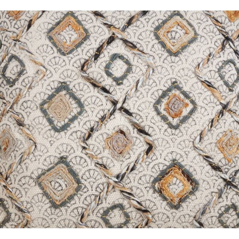 Tasseled Pillow With Block Print Embroidered Design