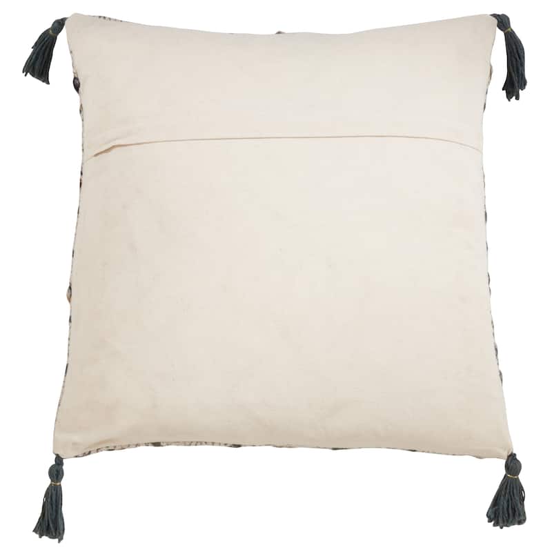 Tasseled Pillow With Block Print Embroidered Design