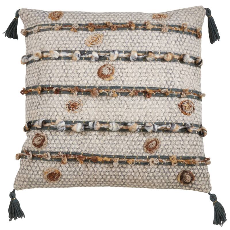 Block Print Embroidered Design Throw Pillow - Polyester