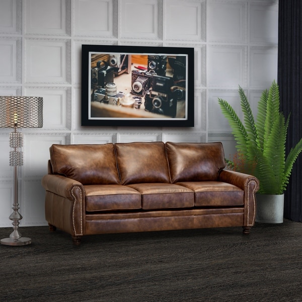 Cabot Brown Top Grain Leather Sofa On Sale Bed Bath Beyond