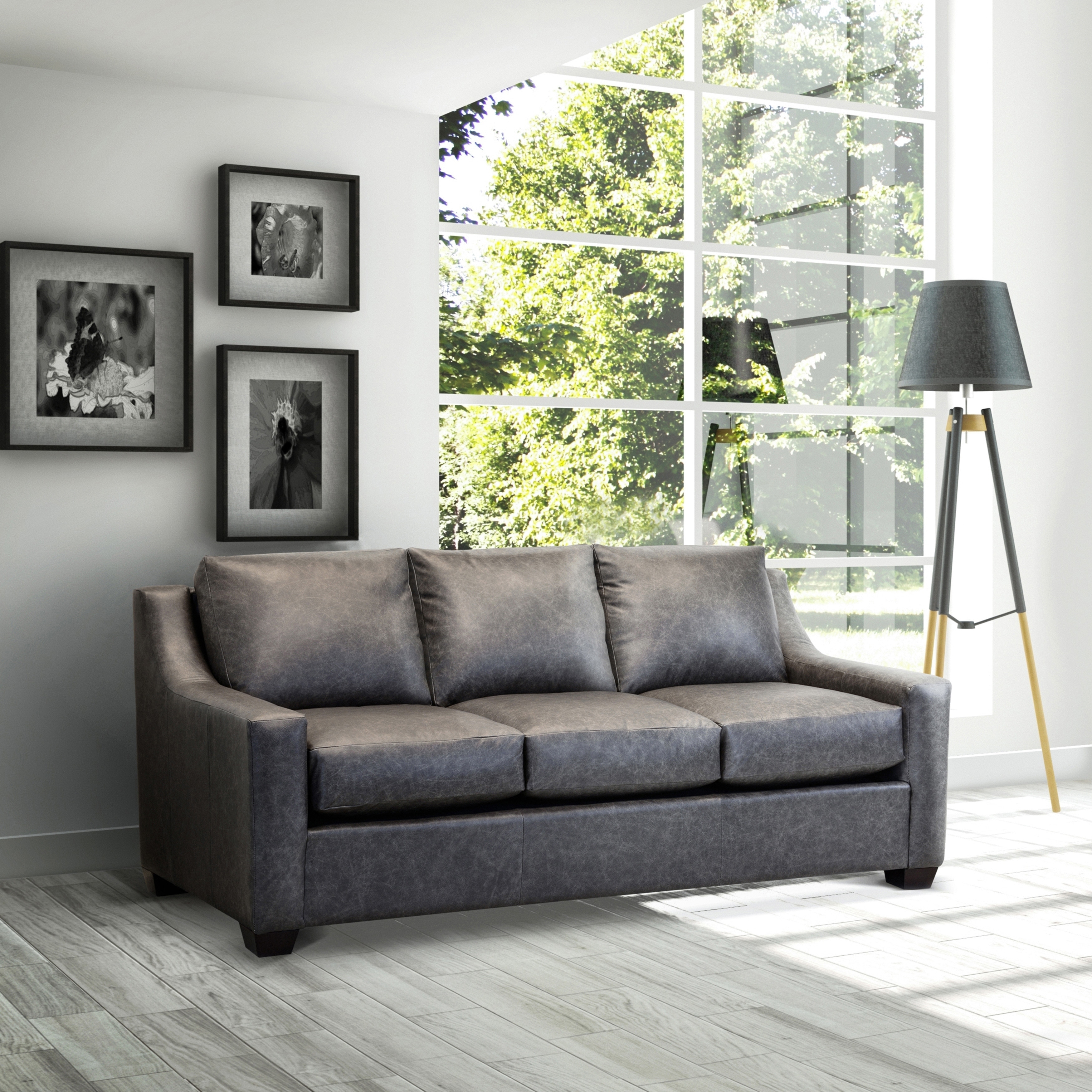 Made in USA Idris Distressed Grey Top Grain Leather Sofa