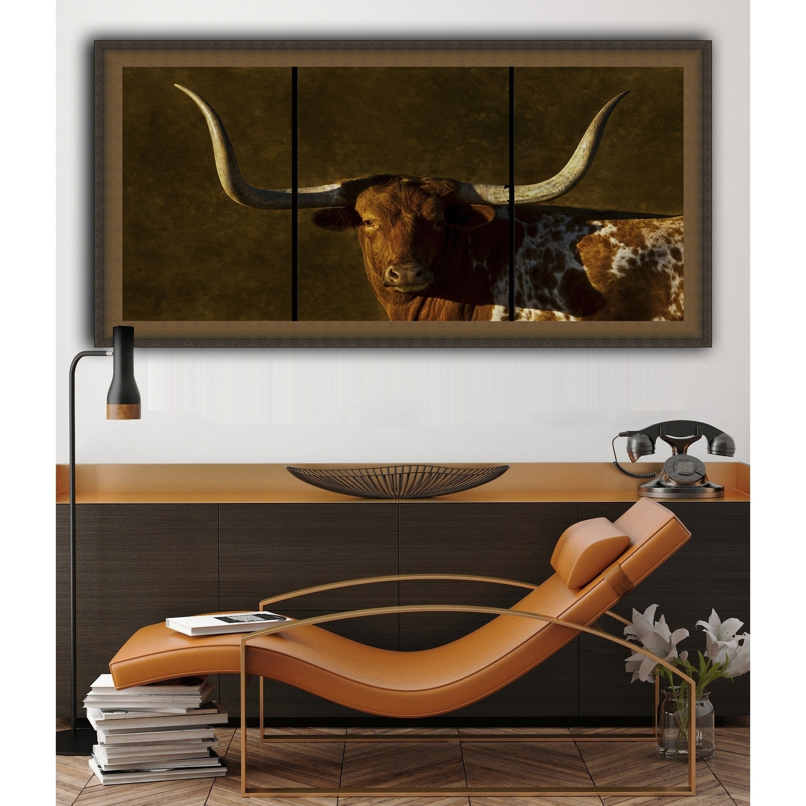 Longhorn Cow Wall Art Set - Triptych - Multi-Panel Set of 3 Canvas