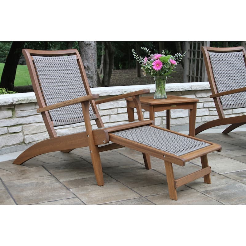 Eilana Grey Wicker and Eucalyptus Lounge Chair with Built-in Ottoman