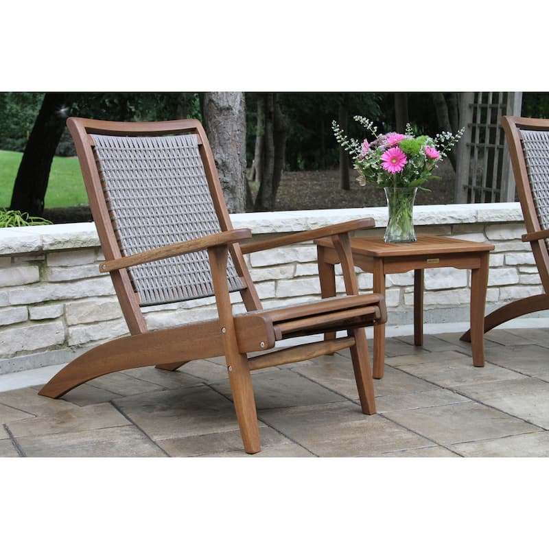 Eilana Grey Wicker and Eucalyptus Lounge Chair with Built-in Ottoman