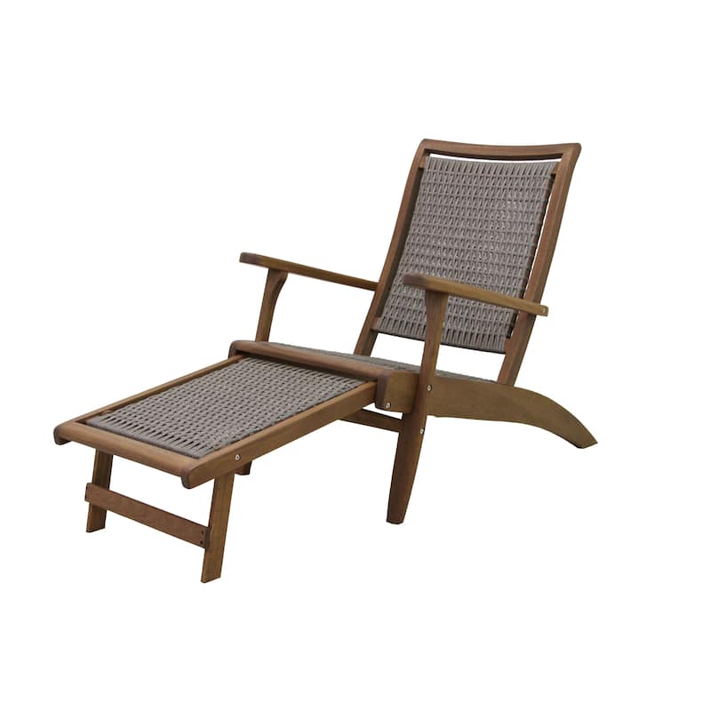 Eilana Grey Wicker and Eucalyptus Lounge Chair with Built-in Ottoman