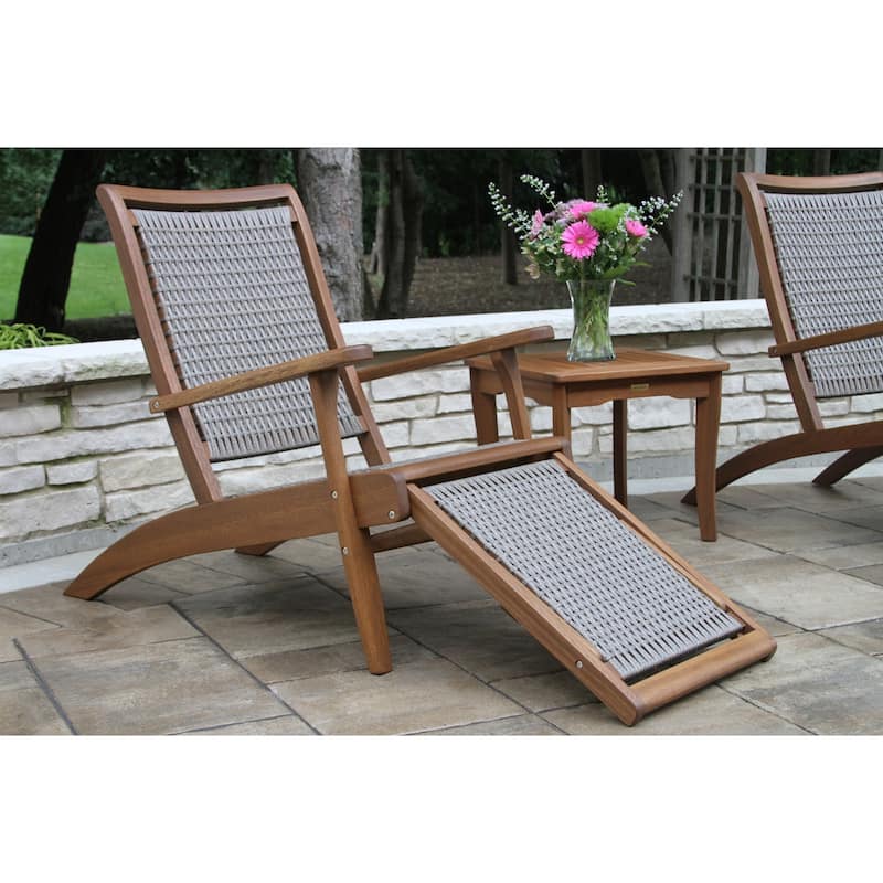 Eilana Grey Wicker and Eucalyptus Lounge Chair with Built-in Ottoman