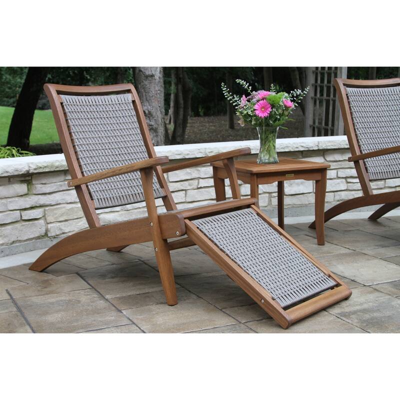 Eilana Grey Wicker and Eucalyptus Lounge Chair with Built-in Ottoman