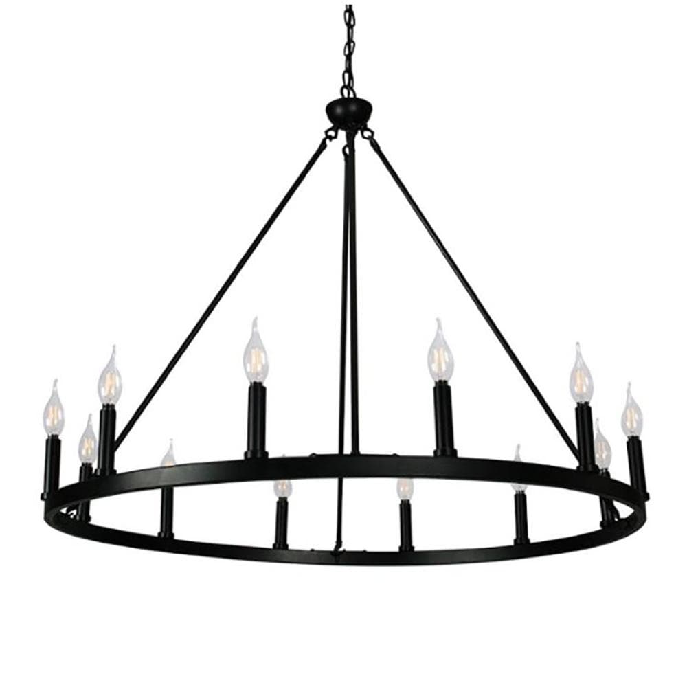 Canyon Home 12 Light Chandelier Wagon Wheel Matte Black Steel Frame - Chandeliers For Bedrooms by Overstock.com
