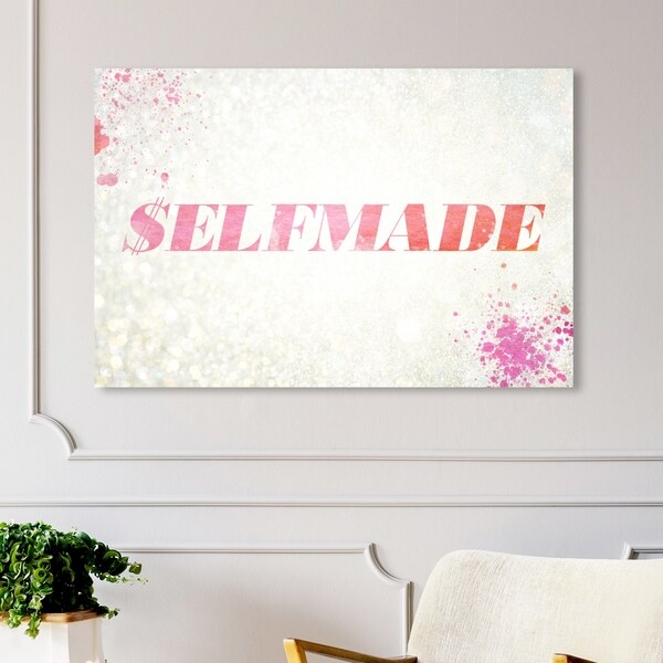 Oliver Gal '$elfmade Coral' Typography and Quotes Wall Art Canvas Print - Pink, White