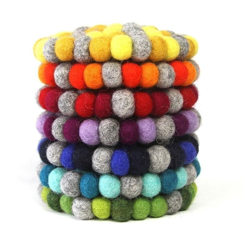 The Curated Nomad Southard Chakra Colors Felt Ball Trivet - N/A