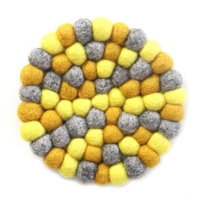 The Curated Nomad Southard Chakra Colors Felt Ball Trivet - N/A - Solar Plexus Chakra