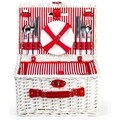 Wicker Picnic Cooler Basket Gift Set for 4 - Reusable Plates Cups & Utensils Red Stripes