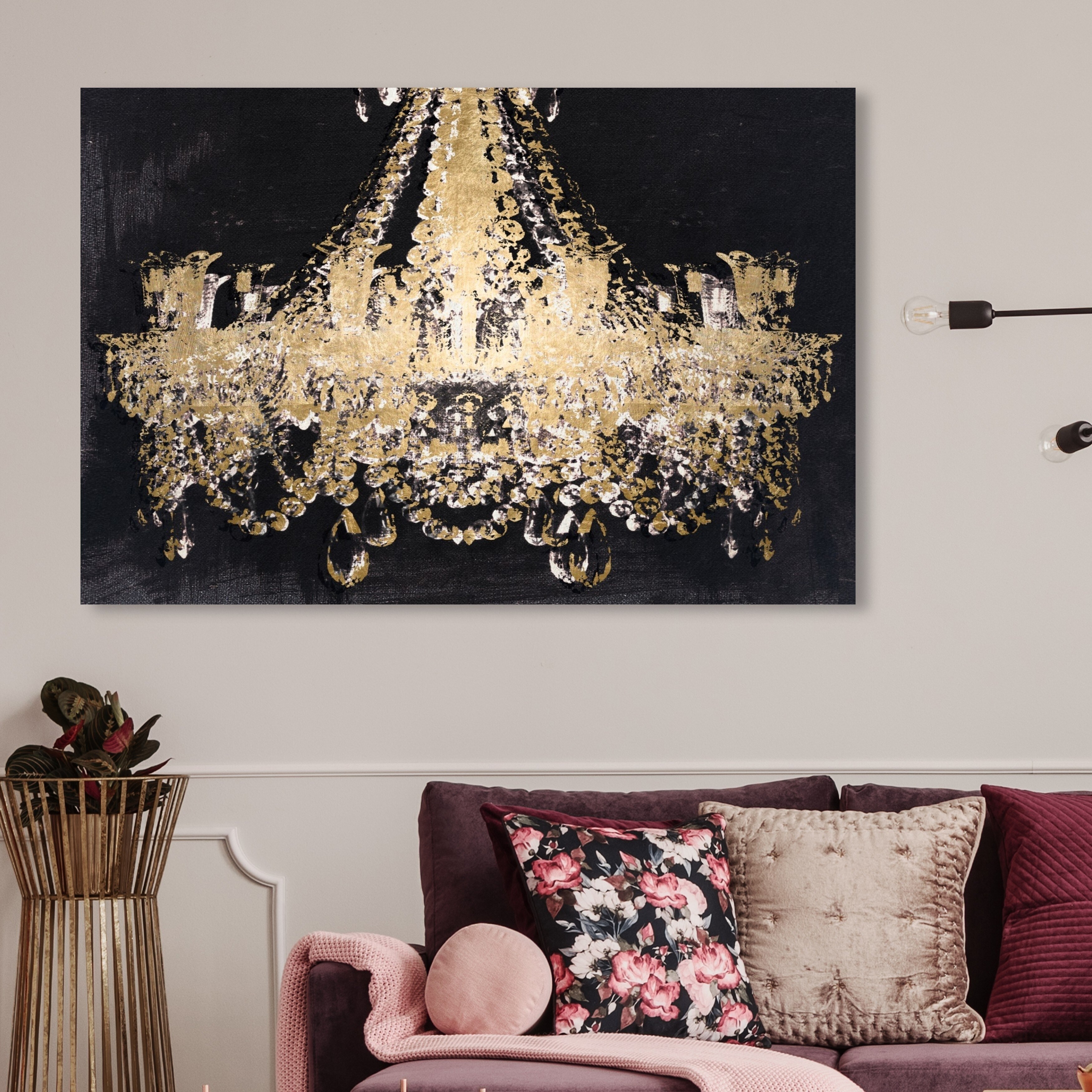 Oliver Gal 'Chandelier Gold' Fashion and Glam Wall Art Canvas Print - Gold,  Black