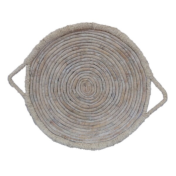 Grey Water Hyacinth Tray in White Natural Fiber 32in L x 32inW x 4inH