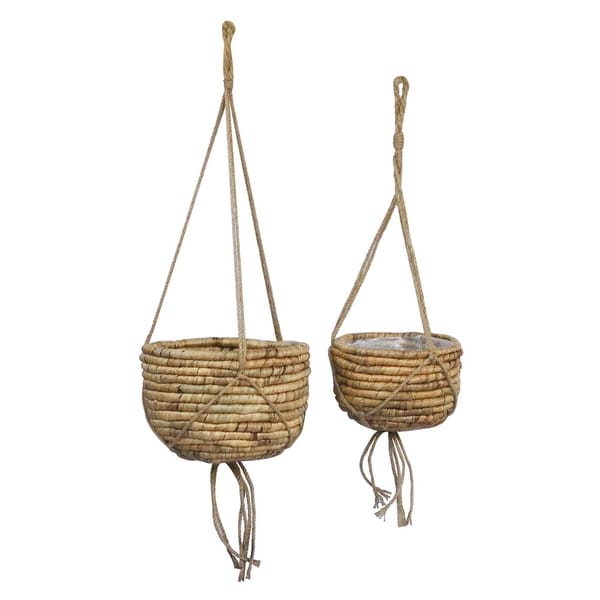 Grey Water Hyacinth Basket Set of 2 in Brown 12in L x 12in W x 8in H