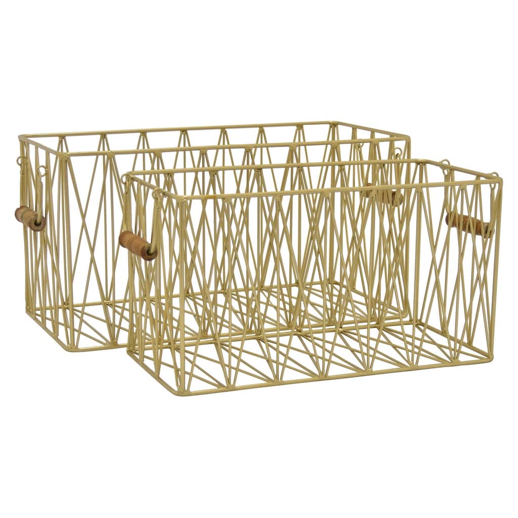 Gold Metal Storage Baskets Set of Two (2)