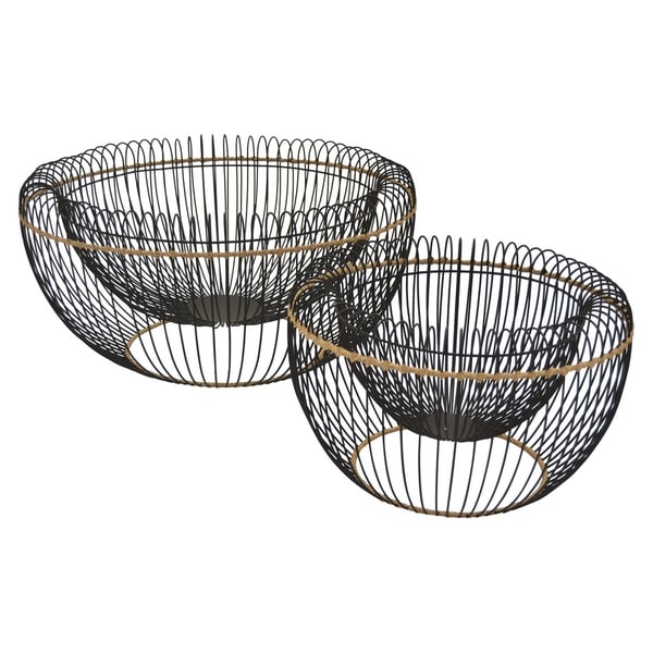 Grey Metal Basket Set of 2 in Black Metal 20in L x 20in W x 9in H