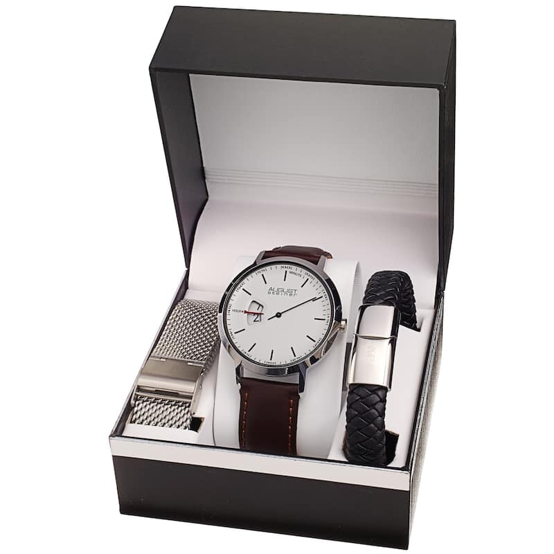 August Steiner Men's Quartz Hour Display Watch with two Extra Bands