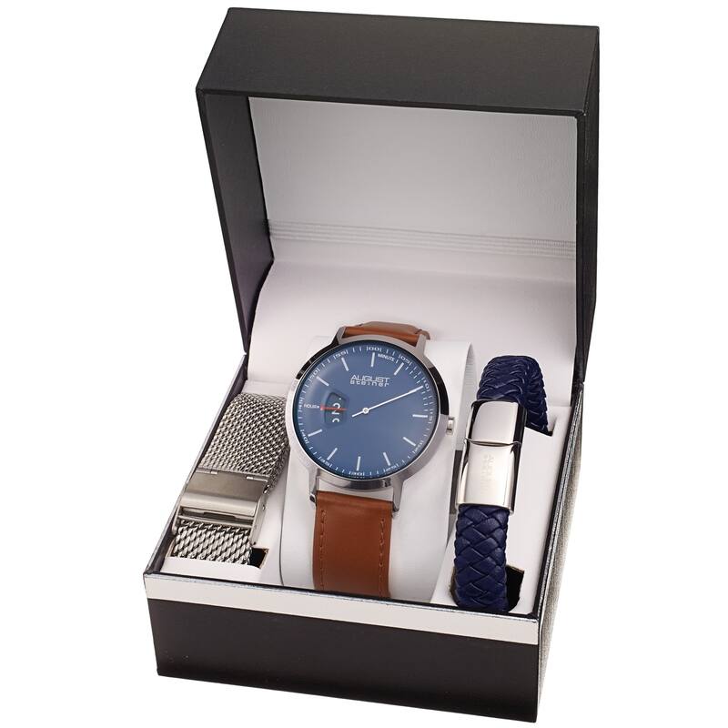 August Steiner Men's Quartz Hour Display Watch with two Extra Bands