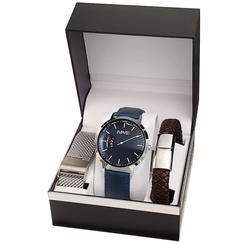 August Steiner Men's Quartz Hour Display Watch with two Extra Bands