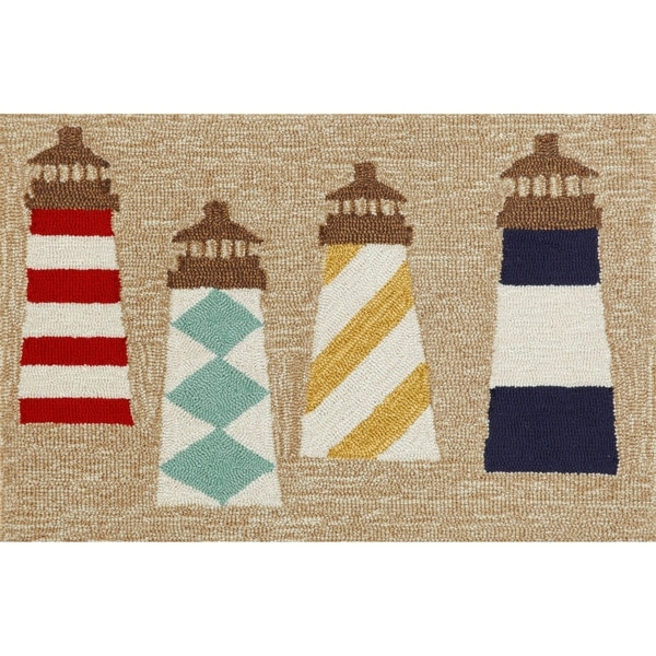 Liora Manne Frontporch Lighthouses Indoor/Outdoor Rug Natural 24"X36"