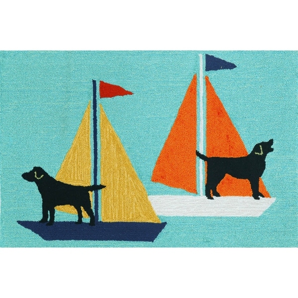 Liora Manne Frontporch Sailing Dog Indoor/Outdoor Rug Blue 24"X36"