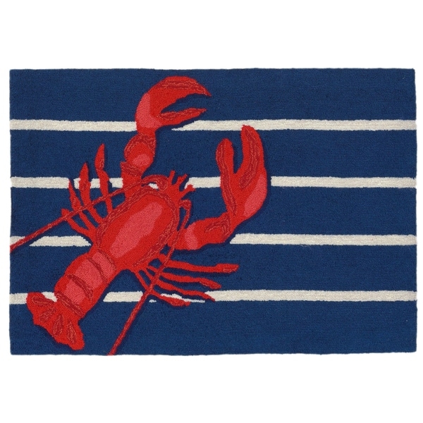 Liora Manne Frontporch Lobster on Stripes Indoor/Outdoor Rug Navy 24"X36"