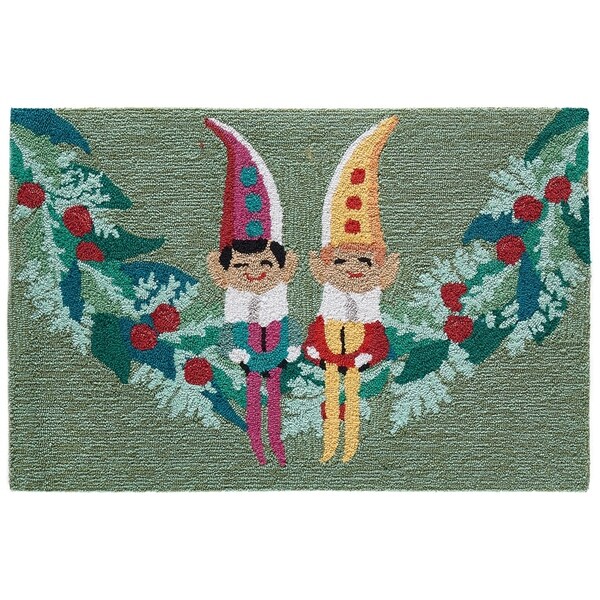 Liora Manne Frontporch Festive Elves Indoor/Outdoor Rug Green 24"X36"