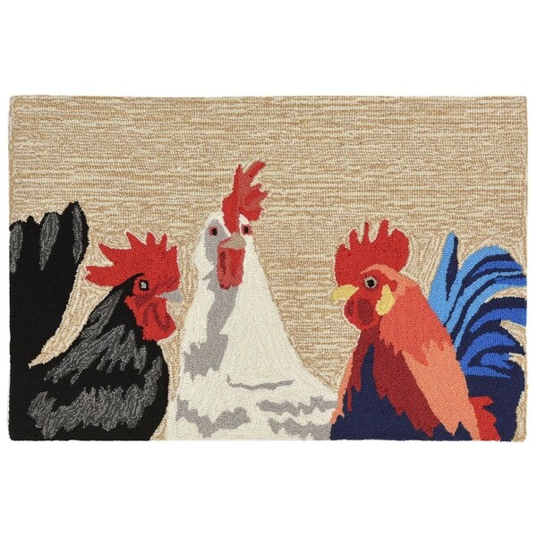 Liora Manne Frontporch Barnyard Roosters Indoor/Outdoor Rug Neutral 24"X36"