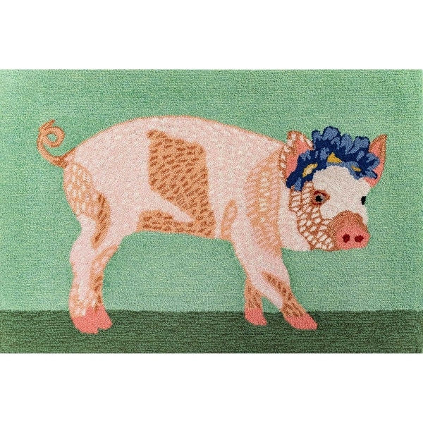 Liora Manne Frontporch Pretty In Pig Indoor/Outdoor Rug Green 30"X48"