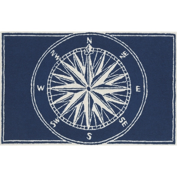 Liora Manne Frontporch Compass Indoor/Outdoor Rug Navy 42"X66"