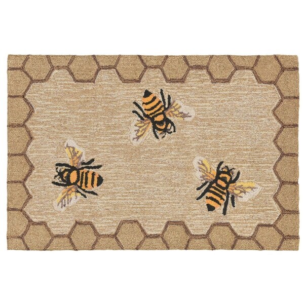 Liora Manne Frontporch Honeycomb Bee Indoor/Outdoor Rug Natural 42"X66"