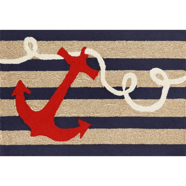 Liora Manne Frontporch Anchor Indoor/Outdoor Rug Navy 24"X60"