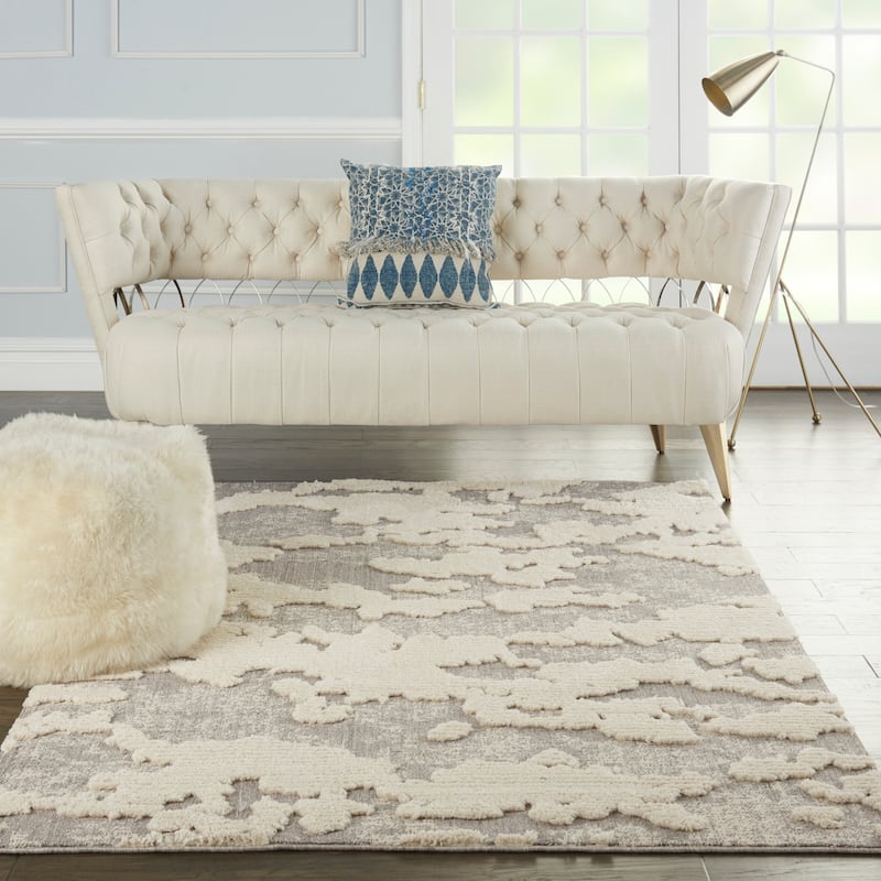 Nourison Textured Contemporary Abstract Area Rug - 2'2" x 7'6" Runner - Ivory/Grey - Runner/Rectangle