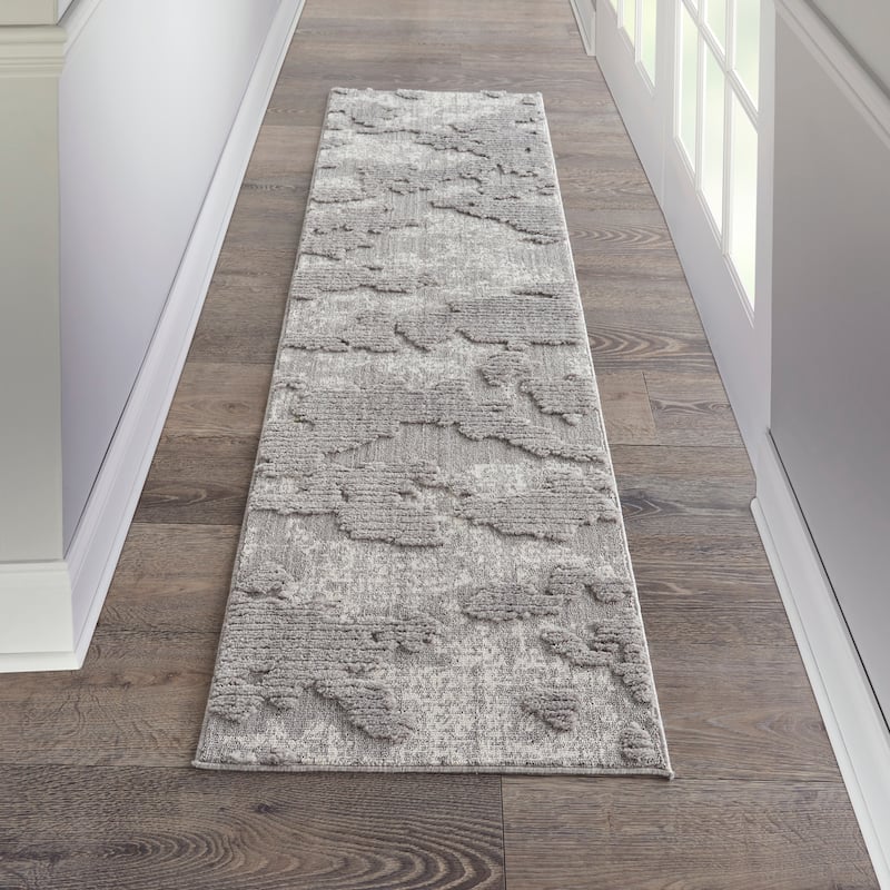 Nourison Textured Contemporary Abstract Area Rug - 2'2" x 7'6" Runner - Grey/Ivory - Runner/Rectangle