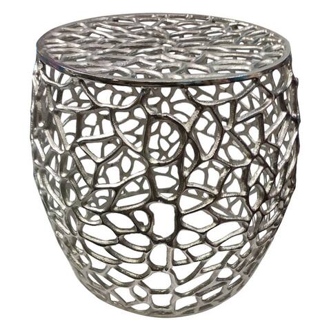 Three Hands Metal Side Table in Silver Metal 18in L x 18in W x 17in H