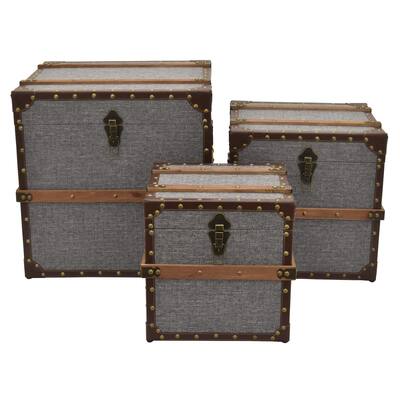 Wood Trunk Set of Three in Gray Wood 20in L x 20in W x 20in H