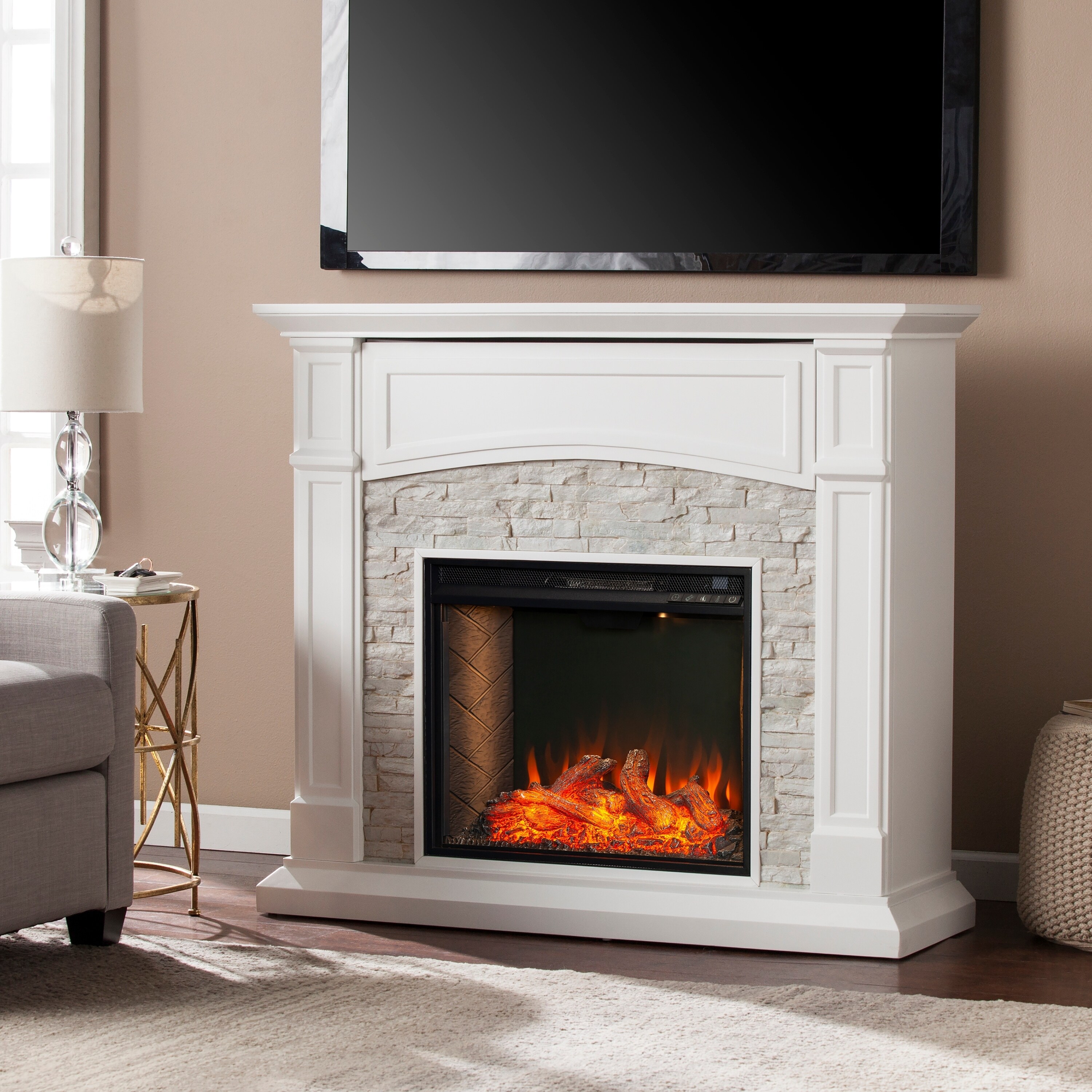 SEI Furniture Stevens Transitional White Wood Alexa Enabled Fireplace - Bed  Bath u0026 Beyond - 29772322