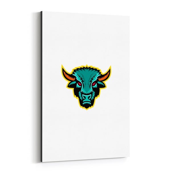 Noir Gallery American Bison Head Sports Mascot Canvas Wall Art Print