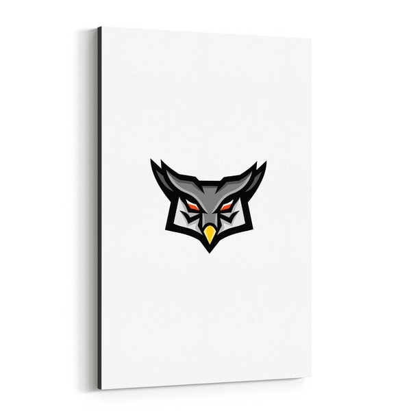 Noir Gallery Angry Horned Owl Head Front Mascot Canvas Wall Art Print