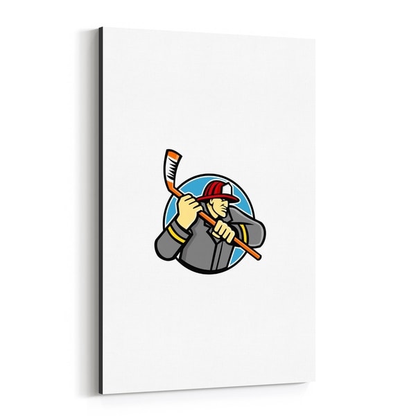 Noir Gallery Fireman Ice Hockey Mascot Canvas Wall Art Print