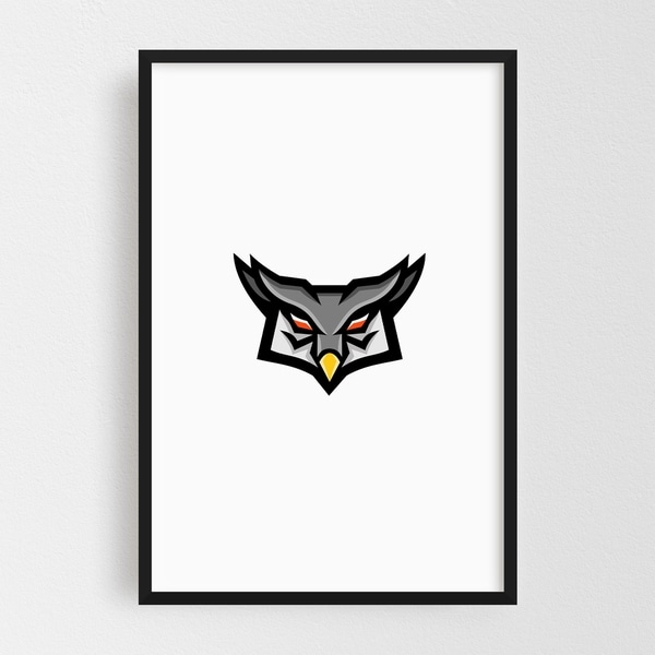 Noir Gallery Angry Horned Owl Head Front Mascot Framed Art Print