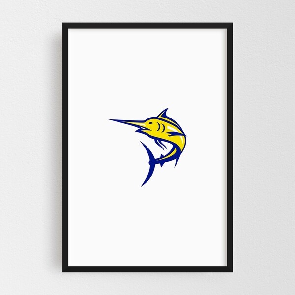 Noir Gallery Blue Marlin Jumping Mascot Framed Art Print
