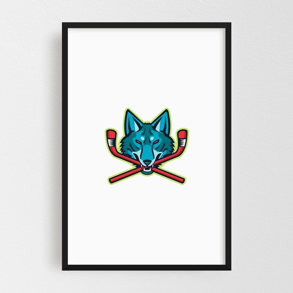 Noir Gallery Coyote Ice Hockey Sports Mascot Framed Art Print
