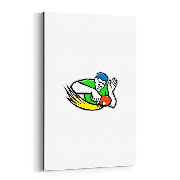 Noir Gallery Table Tennis Player Blocking Mascot Canvas Wall Art Print