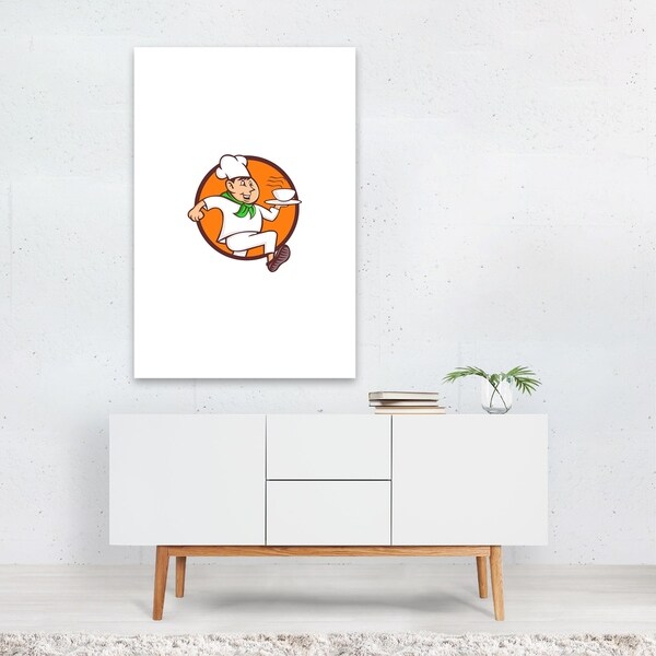 Noir Gallery Running Chef Serving Fast Food Mascot Canvas Wall Art Print