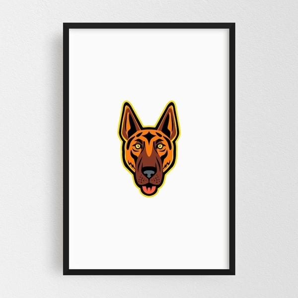 Noir Gallery German Shepherd Dog Head Front Mascot Framed Art Print